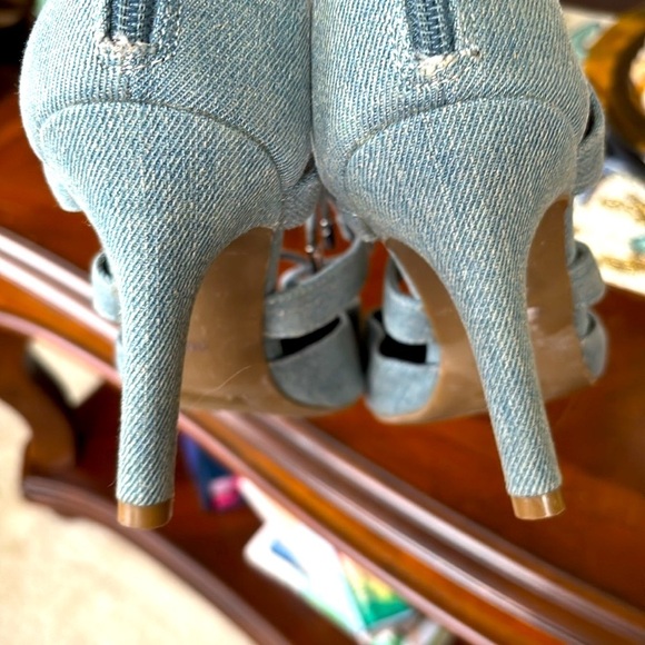 G By Guess Blue Denim Jean Lace Up Heels Y2K Strappy Back Zipper Closure - Picture 11 of 14